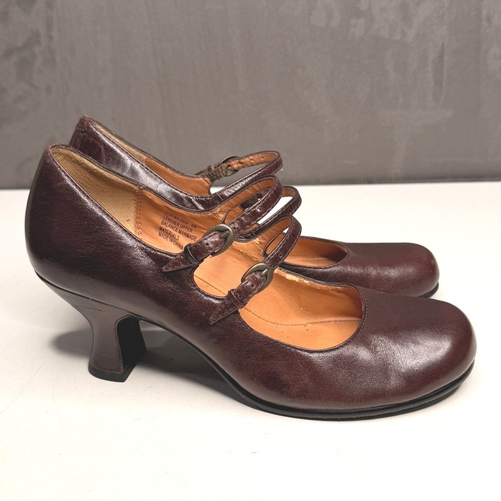 Vtg Y2K Me Too Mary Jane Pumps Womens 6 Brown Leather Double Strap Kitten Heel